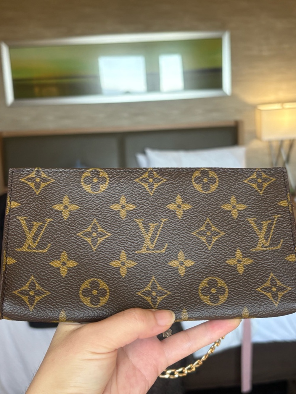 Auth Louis Vuitton Pochette Accessory Pouch GM Monogram Brown Leather pre-loved - Picture 5 of 12